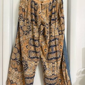 Free People Denim and Orange Patterned Jeans Palazzo front  style